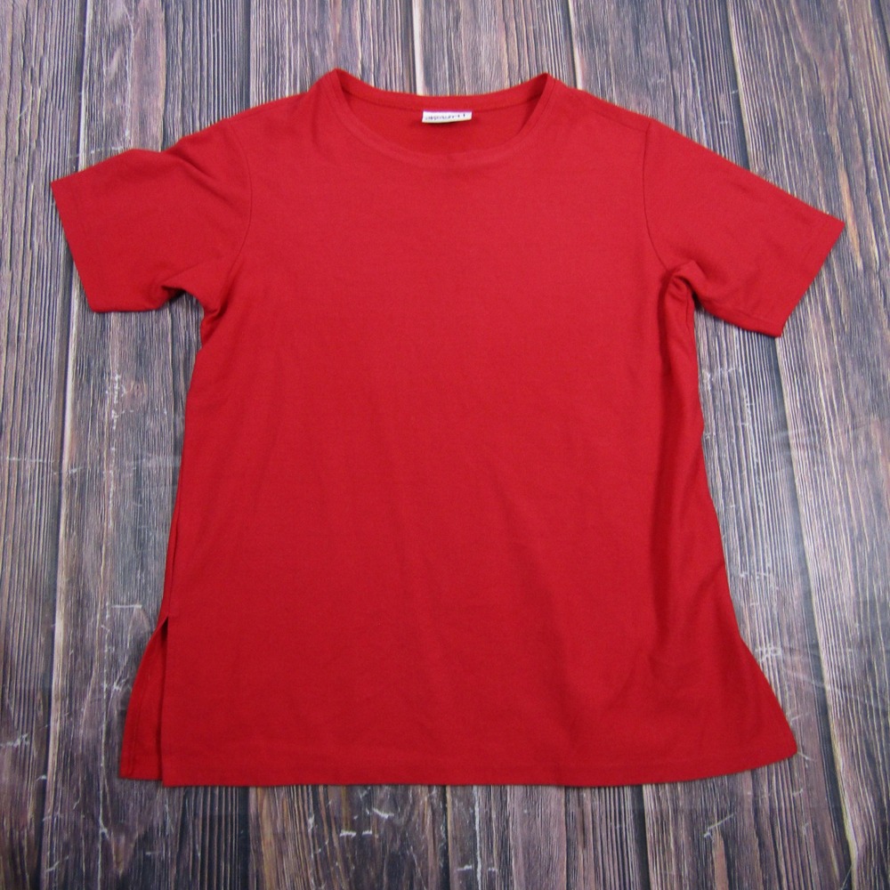 Jaclyn Smith Sport TShirt Women Medium Red Short Sleeve Side Slit Vintage Granny